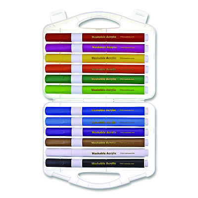 TPG Creations Washable Acrylic Markers, Fine Bullet Tip, Assorted Colors, 12/Pack (496)