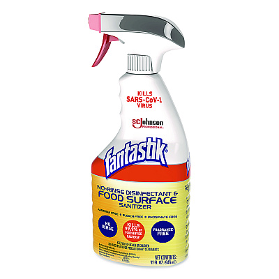 Fantastik No Rinse Disinfectant and Food Surface Sanitizer, Unscented, 32 oz Trigger Spray Bottle (354125)