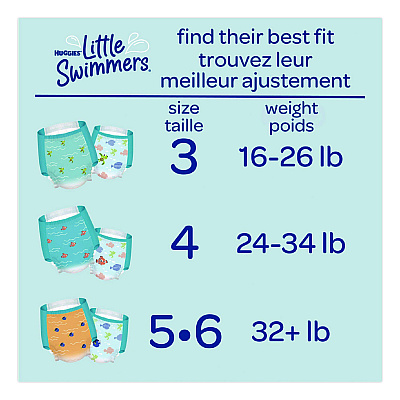Huggies Little Swimmers, Size 4, Baby Weight 24 lbs to 34 lbs, Blue, 11/Pack, 8 Packs/Carton (18342)