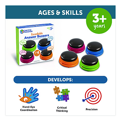 Learning Resources Recordable Answer Buzzers, Ages 3 and Up, 4 Buzzers (LER3769)