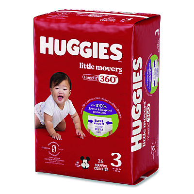 Huggies Little Movers HuggFit 360 Degree, Size 3, 16 lbs to 28 lbs, Disney Design, 26 Diapers/Pack, 4 Packs/Carton (56605)