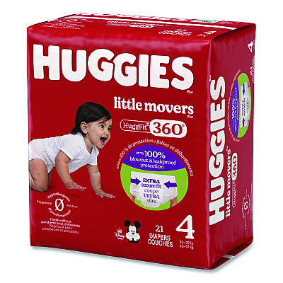 Huggies Little Movers HuggFit 360 Degree, Size 4, 22 lbs to 37 lbs, Disney Design, 21 Diapers/Pack, 4 Packs/Carton (56606)