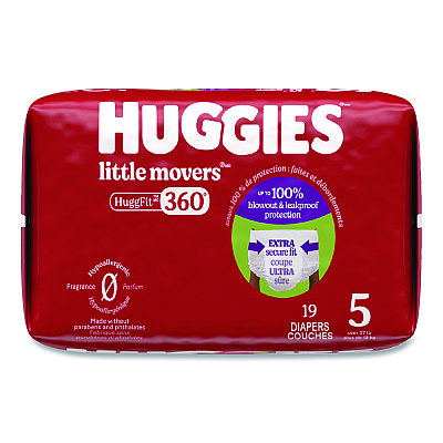 Huggies Little Movers HuggFit 360 Degree, Size 5, Over 27 lbs, Disney Design, 19 Diapers/Pack, 4 Packs/Carton (56607)