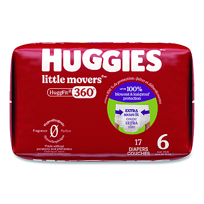 Huggies Little Movers HuggFit 360 Degree, Size 6, Over 35 lbs, Disney Design, 17 Diapers/Pack, 4 Packs/Carton (56608)
