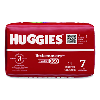 Huggies Little Movers HuggFit 360 Degree, Size 7, Over 41 lbs, Disney Design, 14 Diapers/Pack, 4 Packs/Carton (56609)