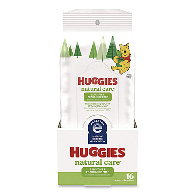 Huggies Natural Care Sensitive Baby Wipes, 6.6 x 6.86, Unscented, White, 16/Pack, 16 Packs/Carton (40706)