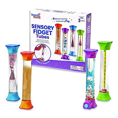 hand2mind Sensory Fidget Tubes, Ages 3 and Up, Assorted Colors, 4 Pieces (92419)