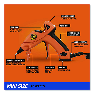 Gorilla Dual Temp Mini Hot Glue Gun, Orange/Black (115887)
