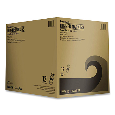 Boardwalk Dinner Napkins, 1-Ply, 16" x 16", White, 250/Pack, 12 Packs/Carton (1616NAPW)