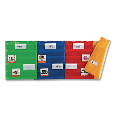 Learning Resources Magnetic Pocket Chart Squares, 7 Pockets, 14" w  x 17" h, Assorted Colors, Set of 4 (LER2384)