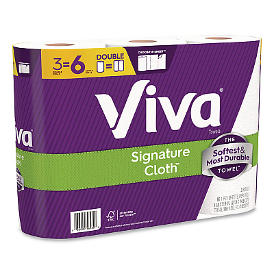 Viva Signature Cloth Choose-A-Sheet Kitchen Roll Paper Towels,1-Ply, 5.1 x 11,White, 86 Sheets/Double Roll, 3 Rolls/PK, 8 Packs/CT (56530)