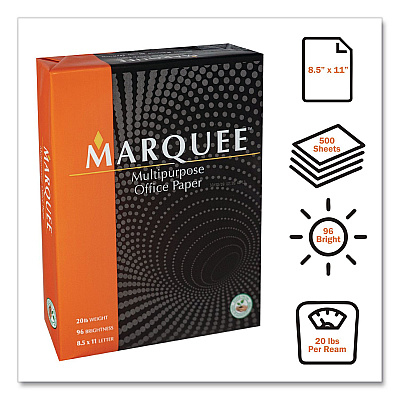 Marquee Office Paper, 96 Bright, 20 lb Bond, 8.5 x 11, White, 500 Sheets/Ream, 10 Reams/Carton, 40 Cartons/Pallet, 21 PLT/Truckload (MARQE811WT1)