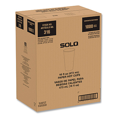 Solo Recycled Content PCF Paper Hot Cups, ProPlanet Seal, 16 oz, White/Blue, 1,000/Carton (316RCPLANET)