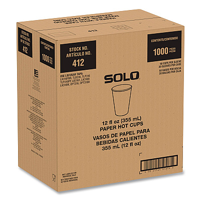 Solo Recycled Content PCF Paper Hot Cups, ProPlanet Seal, 12 oz, White/Blue, 1,000/Carton (412RCNPLANET)
