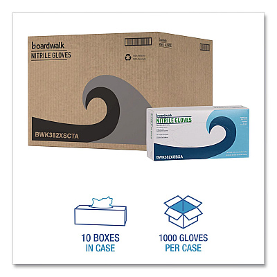Boardwalk Disposable Examination Nitrile Gloves, Powder-Free, X-Small, 5 mil Thick, 9.5" Long, Blue, 100/Box, 10 Boxes/Carton (382XSCTA)
