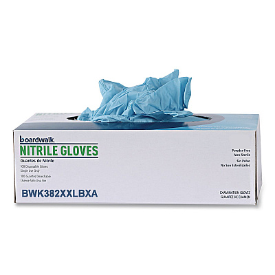 Boardwalk Disposable Examination Nitrile Gloves, Powder-Free, XX-Large, 5 mil Thick, 9.5" Long, Blue, 100/Box, 10 Boxes/Carton (382XXLCTA)