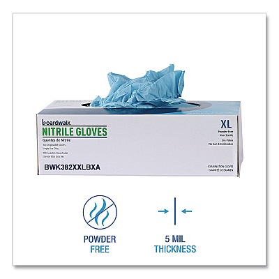 Boardwalk Disposable Examination Nitrile Gloves, Powder-Free, XX-Large, 5 mil Thick, 9.5" Long, Blue, 100/Box, 10 Boxes/Carton (382XXLCTA)