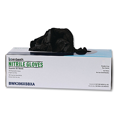 Boardwalk 396 Series Disposable General-Purpose Nitrile Gloves, Powder-Free, X-Small, 4.4 mil Thick, 9.5" Long, Black, 100/Box (396XSBXA)