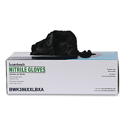 Boardwalk 396 Series Disposable General-Purpose Nitrile Gloves, Powder-Free, XX-Large, 4.4 mil Thick, 9.5" Long, Black, 100/Box (396XXLBXA)