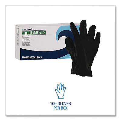 Boardwalk 396 Series Disposable General-Purpose Nitrile Gloves, Powder-Free, XX-Large, 4.4 mil Thick, 9.5" Long, Black,100/Box,10 BX/CT (396XXLCTA)