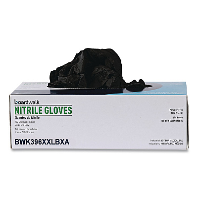 Boardwalk 396 Series Disposable General-Purpose Nitrile Gloves, Powder-Free, XX-Large, 4.4 mil Thick, 9.5" Long, Black,100/Box,10 BX/CT (396XXLCTA)