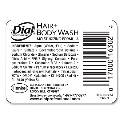 Dial Professional Hair + Body Wash Refill for Versa Dispenser, Neutral Scent, 15 oz, 6/Carton (16304CT)