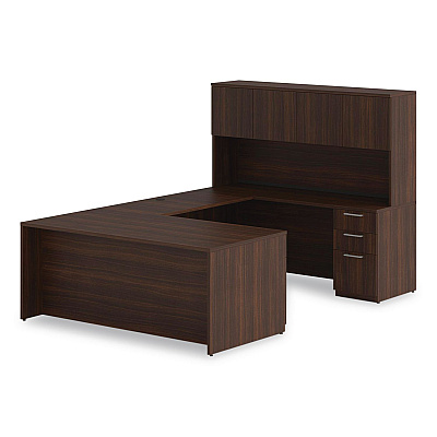 Alera Seville Series Single Pedestal Desk, Left Pedestal, 72" x 36" x 29", Mahogany (SVSPL7236MY)
