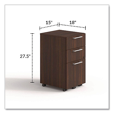 Alera Seville Series Mobile Pedestal, Left/Right, 3-Drawer: Box/Box/File, Legal, Mahogany, 15" x 18" x 27" (SVMPBBFMY)