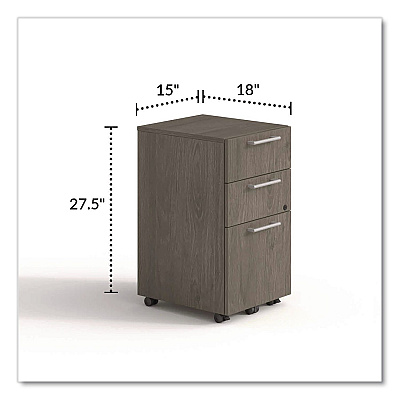 Alera Seville Series Mobile Pedestal, Left/Right, 3-Drawer: Box/Box/File, Legal, Walnut, 15" x 18" x 27" (SVMPBBFWA)