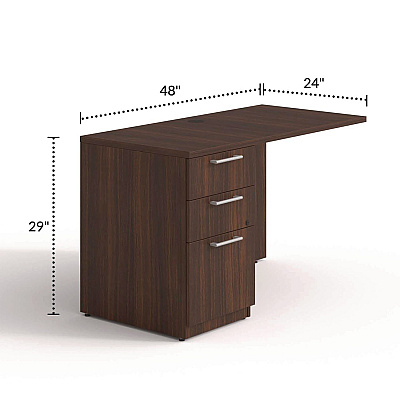 Alera Seville Series Desk Return with Pedestal, Left, 48" x 24" x 29", Mahogany (SVRLP4824MY)