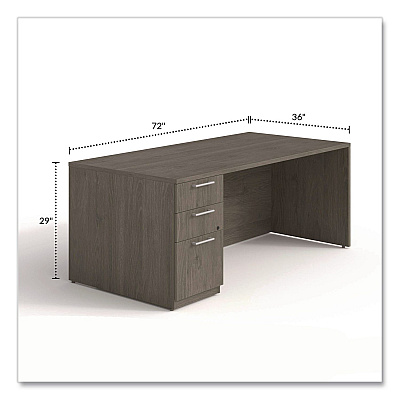 Alera Seville Series Single Pedestal Desk, Left Pedestal, 72" x 36" x 29", Walnut (SVSPL7236WA)
