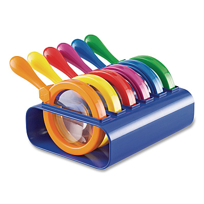 Learning Resources Primary Science Jumbo Magnifiers with Stand, Ages 3 and Up, 4.5x, Plastic Lens, 4.5" dia, 6/Set (LER2884)
