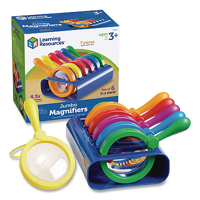 Learning Resources Primary Science Jumbo Magnifiers with Stand, Ages 3 and Up, 4.5x, Plastic Lens, 4.5" dia, 6/Set (LER2884)