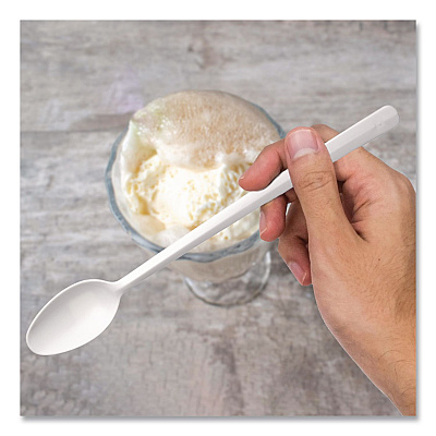 Solo Specialty Cutlery, Soda Spoon, Plastic, White, 1,000/Carton (MSWD0007)