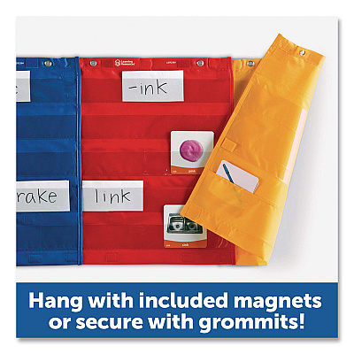 Learning Resources Magnetic Pocket Chart Squares, 7 Pockets, 14" w  x 17" h, Assorted Colors, Set of 4 (LER2384)