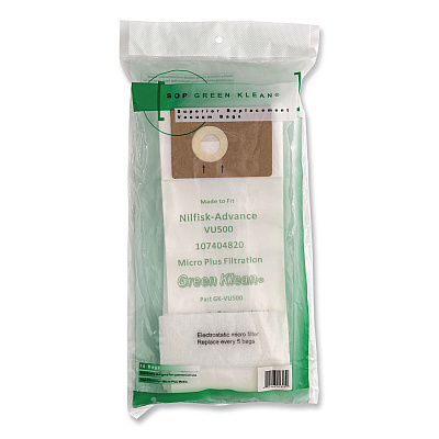 Green Klean GK-VU500 Replacement Bag, 10 Bags/Pack, 10 Packs/Carton