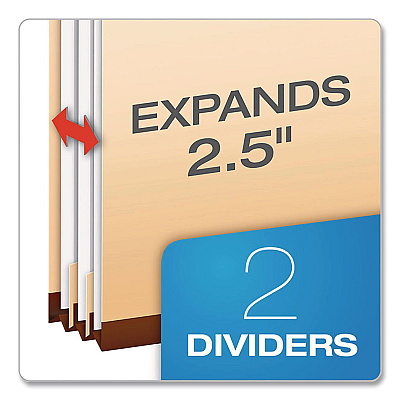 Pendaflex Manila Top Tab Classification Folders, 1.75" Expansion, 2 Dividers, 6 Fasteners, Letter Size, Manila Exterior, 10/Box (24000P)