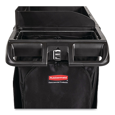 Rubbermaid Commercial Full-Size Housekeeping Cart, Plastic, 3 Shelves, 1 Bin, 24.4 x 62.4 x 49, Black (2202581)