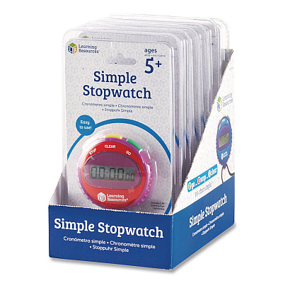 Learning Resources Simple Stopwatch, Accurate to 1/100 seconds, Randomly Assorted Colors, Black Lanyard, Set of 6 (LER0809)