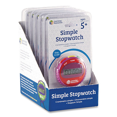 Learning Resources Simple Stopwatch, Accurate to 1/100 seconds, Randomly Assorted Colors, Black Lanyard, Set of 6 (LER0809)