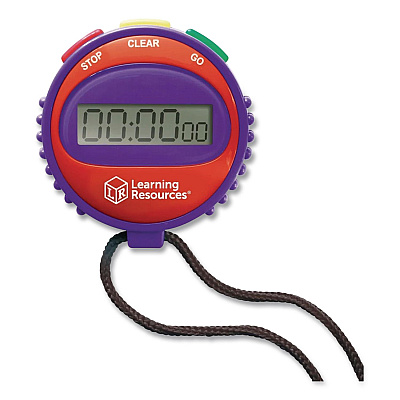 Learning Resources Simple Stopwatch, Accurate to 1/100 seconds, Randomly Assorted Colors, Black Lanyard, Set of 6 (LER0809)