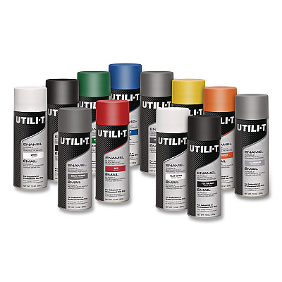 Rust-Oleum UTILI-T Spray Paint, Gloss Black, 10 oz Aerosol Can, 6/Carton (387390)