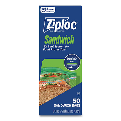 Ziploc Resealable Sandwich Bags, 6.5" x 5.88", Clear, 50/Box (383179BX)