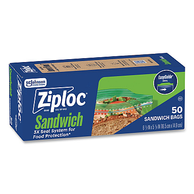 Ziploc Resealable Sandwich Bags, 6.5" x 5.88", Clear, 50/Box (383179BX)