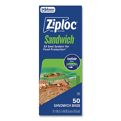 Ziploc Resealable Sandwich Bags, 6.5" x 5.88", Clear, 50 Bags/Box, 12 Boxes/Carton (383179)