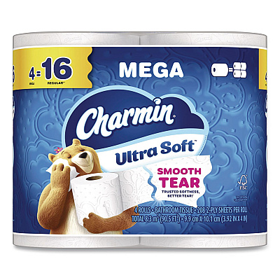 Charmin Ultra Soft Bathroom Tissue, Septic Safe, 2-Ply, White, 208 Sheets/Roll, 4 Rolls/Pack (19261PK)