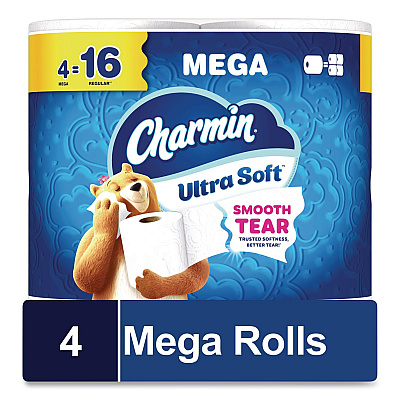 Charmin Ultra Soft Bathroom Tissue, Septic Safe, 2-Ply, White, 208 Sheets/Roll, 4 Rolls/Pack (19261PK)