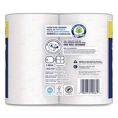 Charmin Ultra Soft Bathroom Tissue, Septic Safe, 2-Ply, White, 208 Sheets/Roll, 4 Rolls/Pack (19261PK)