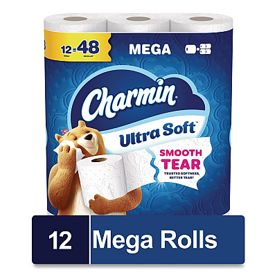 Charmin Ultra Soft Bathroom Tissue, Mega Roll, Septic Safe, 2-Ply, White, 208 Sheets/Roll, 12 Rolls/Pack, 5 Packs/Carton (17579CT)
