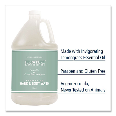 Diversified Hospitality Solutions Terra Pure Body Wash Gallon, Green Tea Lemongrass, 1 gal Bottle, 4/Carton (002294)